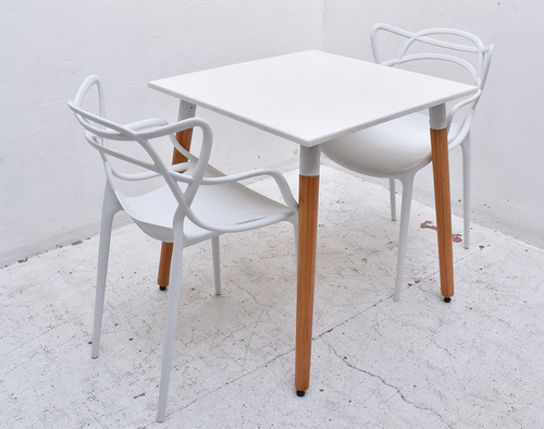Combo Mesa Bar Eames 70 + 2 Sillas Master - Muebles Castelar Blanco Liso