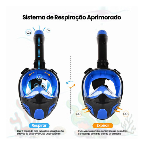 New Hawaii Máscara Mergulho Full Face Com Snorkel Suporte Gopro Camera Cor Azul P/m