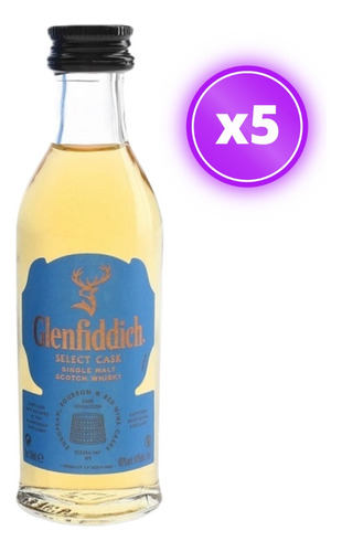 5x Miniatura Whisky Glenfiddich Select Cask 50ml (vidrio)