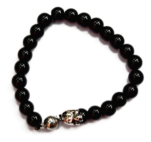 Pulsera De Piedra Negra Con Calavera Y Broche De Iman C