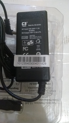 Fonte Carregador Nb-40 Notebook 19v 2.0a 40w Bivolt C3tech
