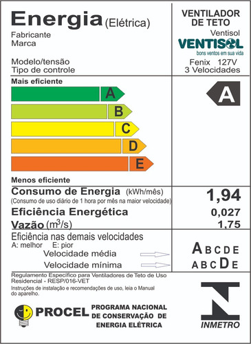 Ventilador Fenix Br 3p Inj Bran Cv3 127v Premium Ventisol Cor da estrutura Branco Cor das pás Branco