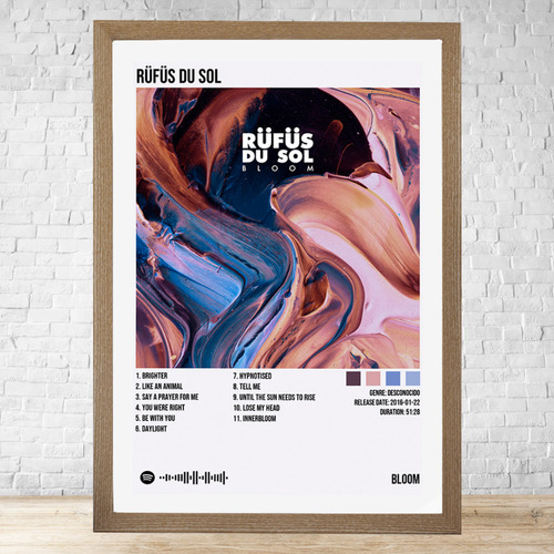 Cuadro Rüfüs Du Sol Bloom 30x40 C/vidrio Y Marco Madera C278 Marrón Claro Moderno
