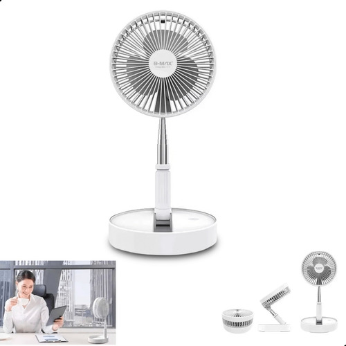 Ventilador Portatil Mini A Bateria Carregamento Usb Bivolt Cor da estrutura Branco Cor das pás Cinza Diâmetro 20 cm Material das pás Plástico Quantidade de pás 3