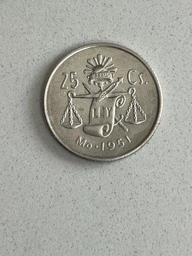 Moneda Mexicana 25 Centavos 1951