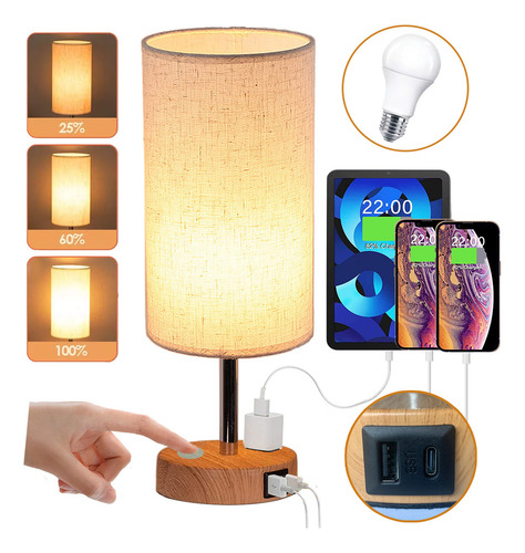 Lámpara De Escritorio De Mesa Touch Con Foco Led Y Usb-c