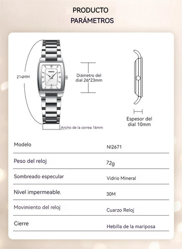 Ssb Nuevo Cuadrado Reloj De Pulsera Para Mujer Inoxidable