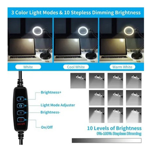 Lámpara Led De Escritorio Con Lupa De 10x Con Brazo Pedestal