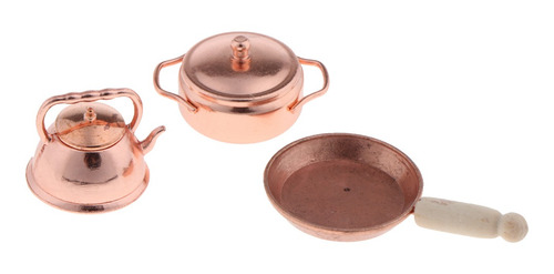 1:12 Sartén De Bronce Olla Hervidor De Cocina En Miniatura
