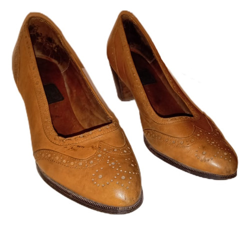 Zapatos Clasicos Mujer Cuero Calados Taco 5cm Suela 36