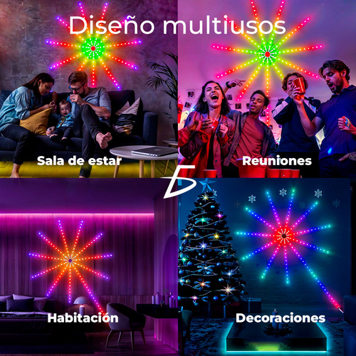 Tira Led Fuegos Artificiales Inteligentes con Control Aplicación Color de la luz Multicolor Ele Gate