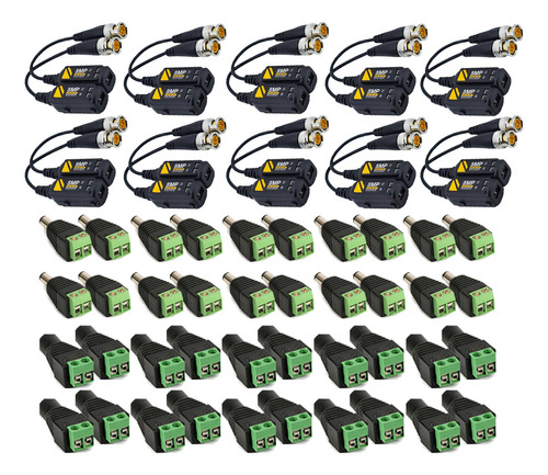 10 Par Balun Transceptor Con Conectores Video 4k 8 Mp 4 En 1 Color Negro