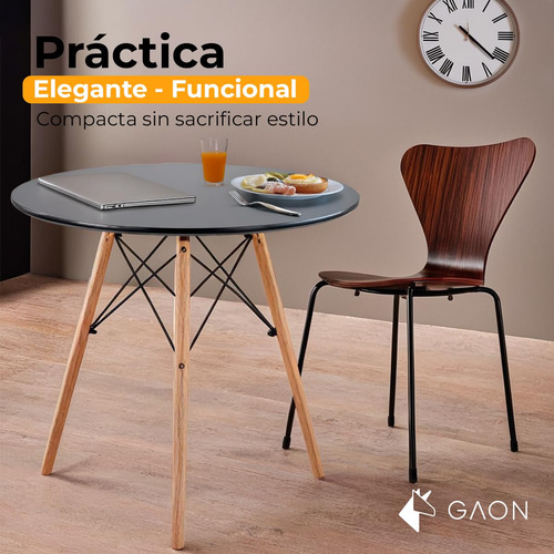 Mesa Comedor Eames Redonda Minimalista 4 Sillas Negro Color De La Tapa Color De Las Patas