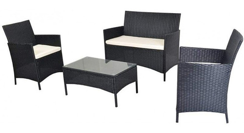 Juego De Jardín Space Home Rattán 3 Sillas Negro/cafe