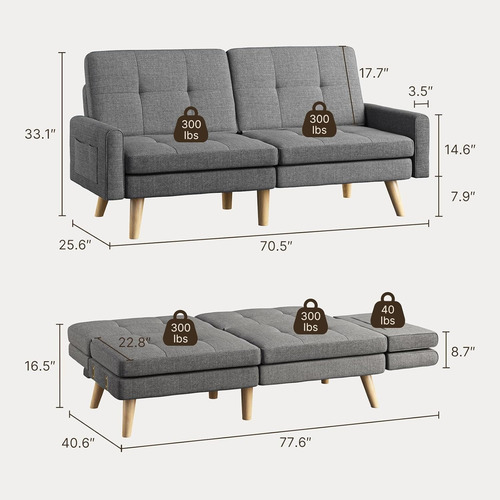 Sofá Cama Sillón Plegable 180cm Con Respaldo Ajustable