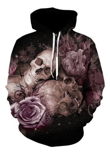 Sudadera Estilo Oscuro Cráneo Pareja Flor Patrón Digital