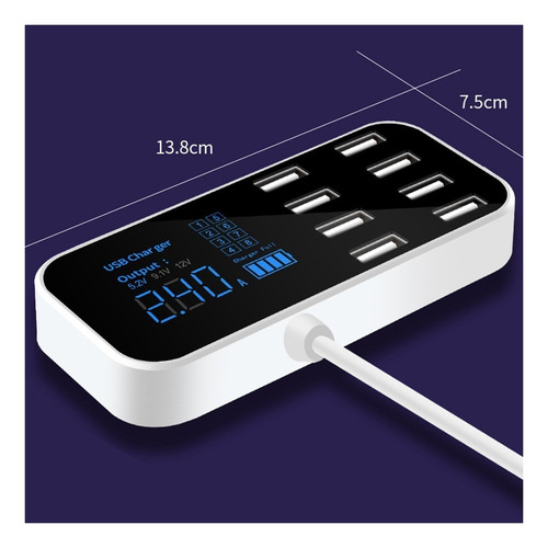 . Carregador De Carro Rápido A9s 8 Portas Usb Display Lcd