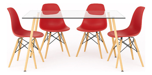 Juego De Comedor Pop 120x90cm + 4 Sillas Eames Rojo Ballsellings