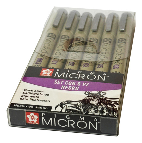 Set Profesional De Estilógrafos Negro 6 Medidas Sakura Pigma