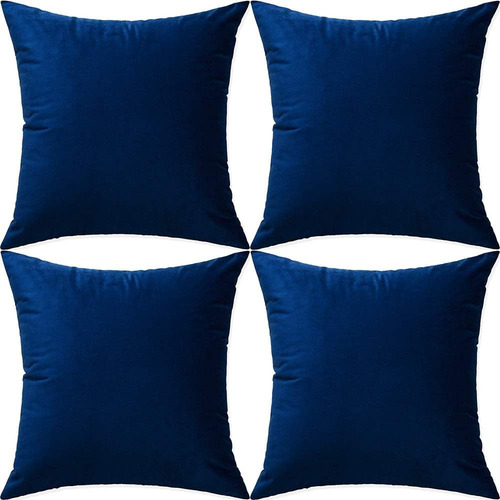 Set De 4 Fundas De Almohada De Terciopelo Azul Marino