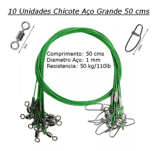 Kit 10 Empate Chicote Leader Aço Grande 50 Cms X 1 Mm /50 Kg