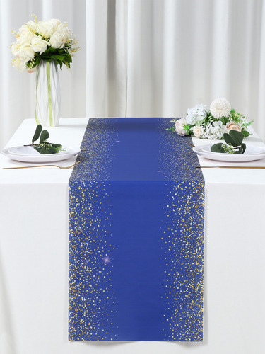 180*35cm Camino De Mesa Espolvoreado Decoración Cumpleaños Color Azul Blue Gold