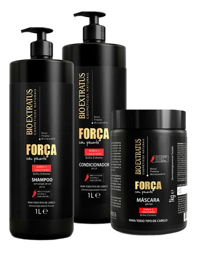 Kit Bio Extratus Força Com Pimenta Sh Condic Máscara 1kg