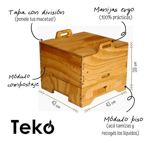 Compostera Doméstica De Madera 1/2 Personas Tekó 1 Modulo