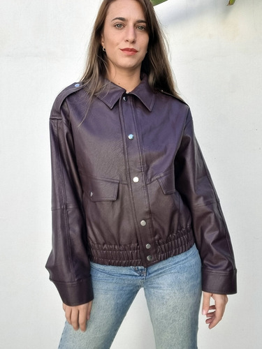 Campera Chaqueta Mujer Eco Cuero Bordó Premium