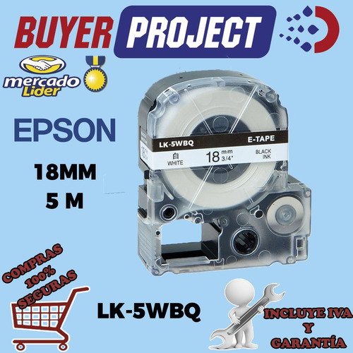 Imagen 1 de 3 de Cinta Etiqueta Epson Lk-5wbq Negro/blanco 18mm 5m Plancha