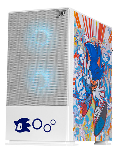 Gabinete Gamer Xtreme Pc Gaming Sonic Comic Edition Mini Torre Micro Atx 3 Fan Argb Mesh Cristal Templado