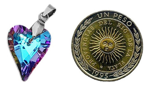 Cadena Acero Quirurgico Con Dije De Vidrio Corazon Purpura 