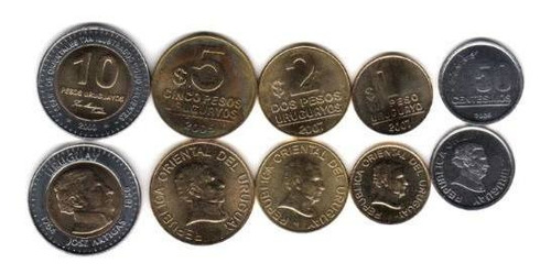 Serie De 5 Monedas De Uruguay Año 2000 A 2008 Sin Circular
