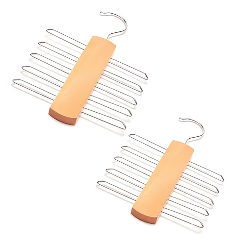 Pack X2 Perchas De Madera Para Corbata Corbatero Cinturon Marrón Claro