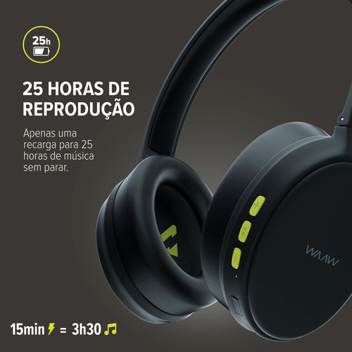 Fone De Ouvido Sem Fio Waaw By Alok Sense 200hb Bluetooth Cor Preto-verde - Bom (Recondicionado)