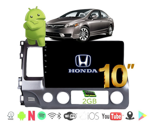 Imagem 3 de 9 de Kit Multimidia Honda Civic 08 09 10 11 Android 6.0 Wifi Waze