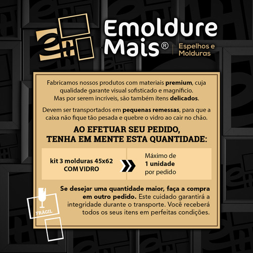 Kit 3 Moldura Com Vidro P/ Quebra Cabeça 45 X 62 1000 Peças