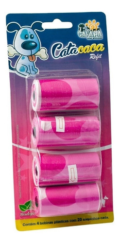 Refil Catacaca Fezes 4 Unidades Cães Cachorros Gatos - Ideal Para Passeios Cor Rosa