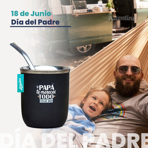 Imagen 2 de 7 de Mate De Acero Clásico Doble Capa Día Del Padre Papá Hombre