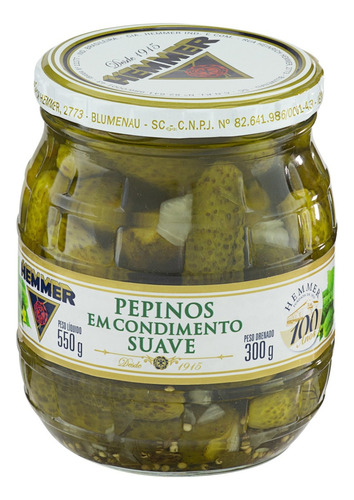 Pepino Em Condimento Suave Hemmer Vidro 300g