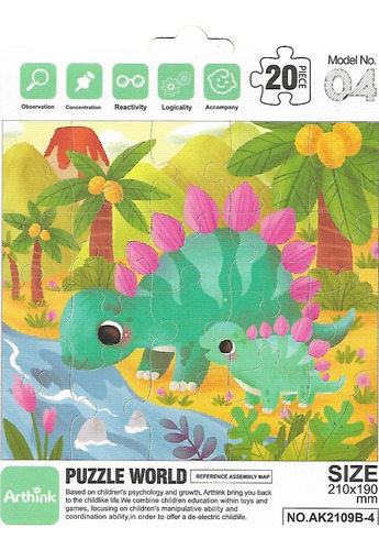 Set De 6 Rompecabezas De Dinosaurios, 20 Piezas C/u. Set 1