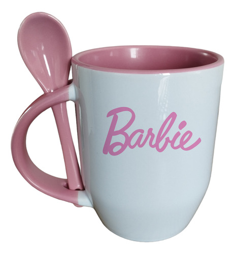 Taza Con Cuchara Barbie Personalizable