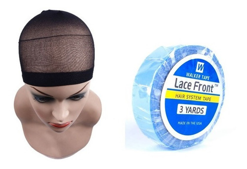 Kit Touca Wig Cap + Fita Azul Walker Tape P/ Lace Front Wig