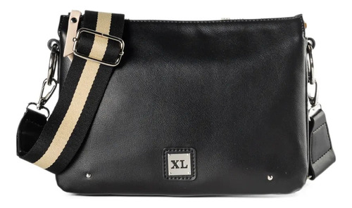 Cartera Bandolera Triple Negra De Simil Cuero Tiziana  De Xl