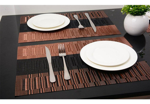 6 Manteles Individuales Pvc De Mesa Comedor Y 1 Camino Mesa Color Marrón