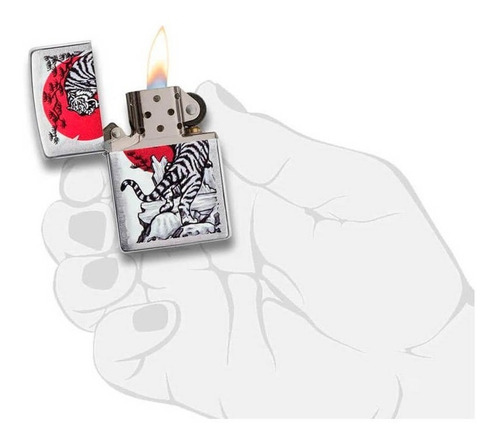 Isqueiro Zippo 29889 Cromado Japão Tigre Original Com Fluido