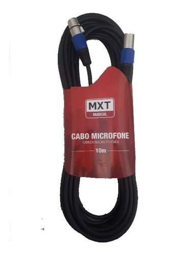 Cabo Mxt P/ Microfone Xlr Macho + Xlr Femea Preto 10m