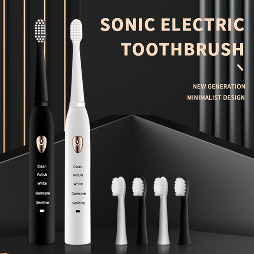 Escova Dental Elétrica Sem Fio Dente 4 Refis 5 Modos Jianpai