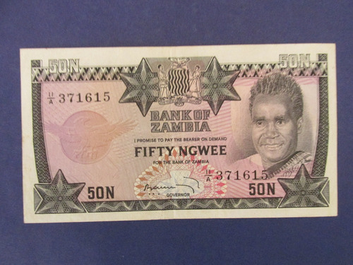 Antiguo Billete Banco De Zambia 50 Ngwee Africa Raro