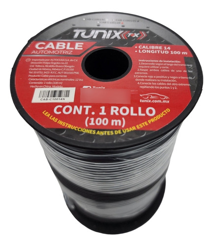 Cable Automotriz Calibre 14 100m Negro  